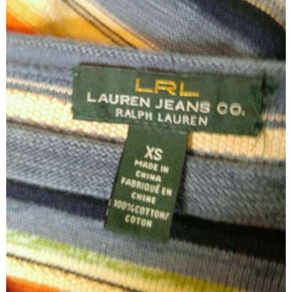 LRL Lauren Jeans Co Ralph Lauren  XS Blue Multi Top Striped Shirt Southwest LS - Picture 5 of 6